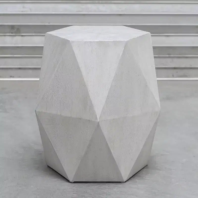 Uttermost Volker 18 Wide White Ceruse Geometric Wood Accent Table