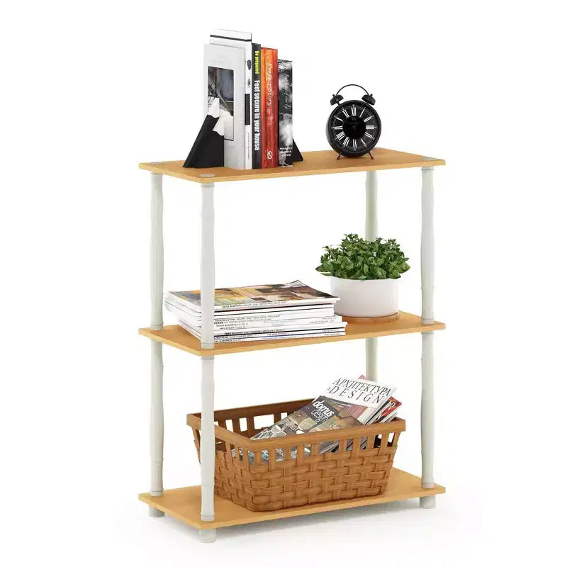 Furinno 3-Tier Decorative Bookshelf Open Multipurpose Shelf Bookcase Freestanding Display Rack with Classic Tube,Beech/White
