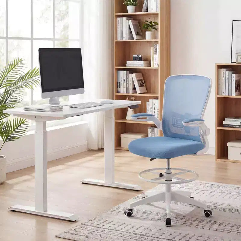 Costway Adjustable Swivel Drafting Chair with Flip-Up Armrests Adjustable Lumbar Support Black&White/Black