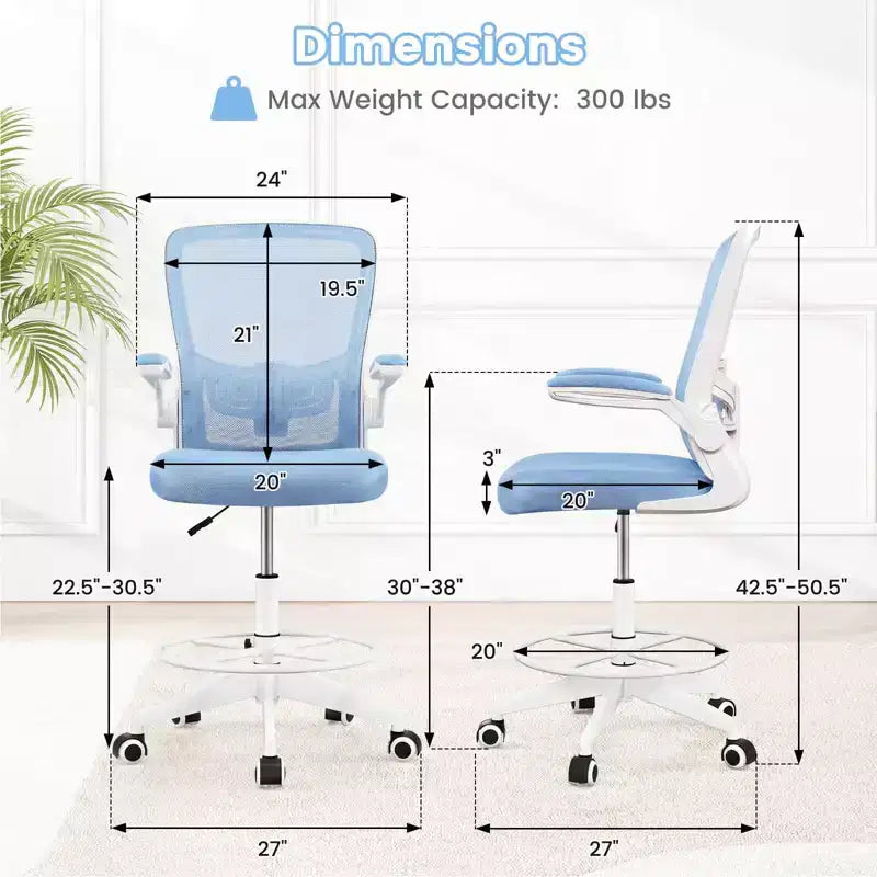Costway Adjustable Swivel Drafting Chair with Flip-Up Armrests Adjustable Lumbar Support Black&White/Black