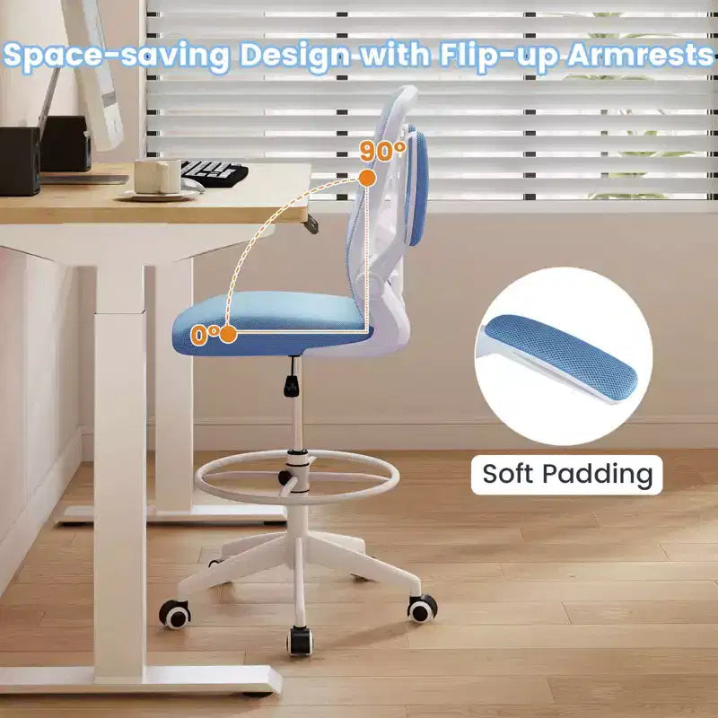 Costway Adjustable Swivel Drafting Chair with Flip-Up Armrests Adjustable Lumbar Support Black&White/Black