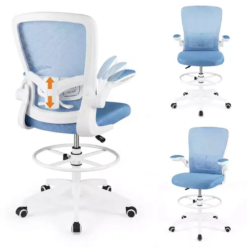 Costway Adjustable Swivel Drafting Chair with Flip-Up Armrests Adjustable Lumbar Support Black&White/Black