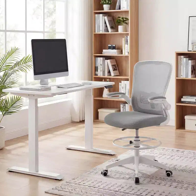 Costway Adjustable Swivel Drafting Chair with Flip-Up Armrests Adjustable Lumbar Support Black&White/Black