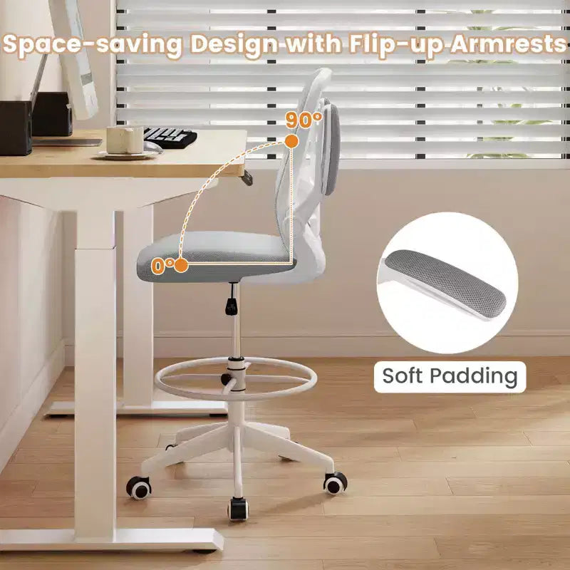 Costway Adjustable Swivel Drafting Chair with Flip-Up Armrests Adjustable Lumbar Support Black&White/Black