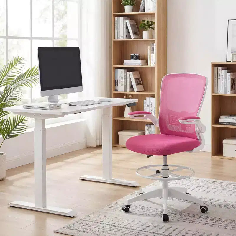 Costway Adjustable Swivel Drafting Chair with Flip-Up Armrests Adjustable Lumbar Support Black&White/Black