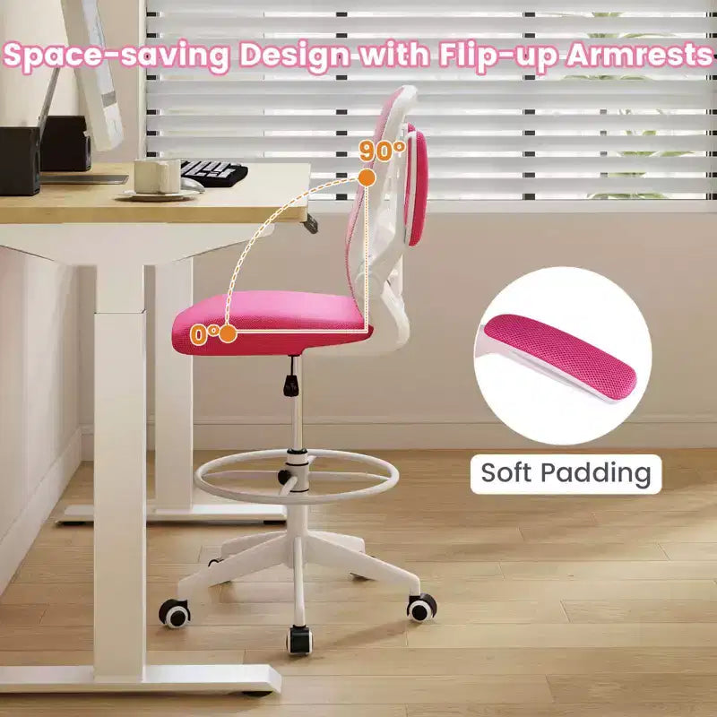 Costway Adjustable Swivel Drafting Chair with Flip-Up Armrests Adjustable Lumbar Support Black&White/Black