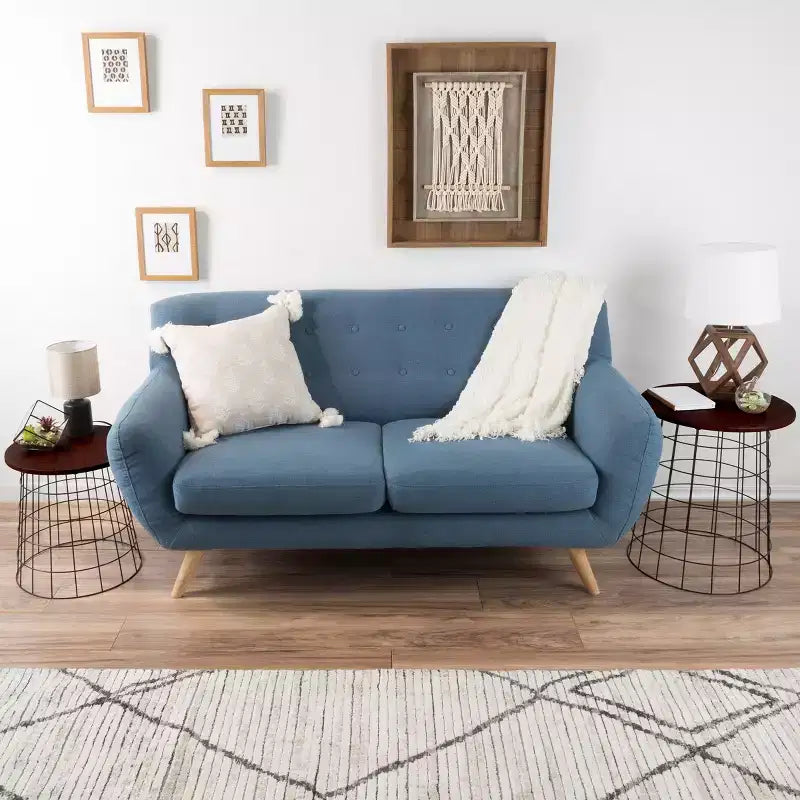 Hasting Home Set of 2 Nesting Tables with Storage - End Tables with Removable Wood Tops and Metal Basket Frame