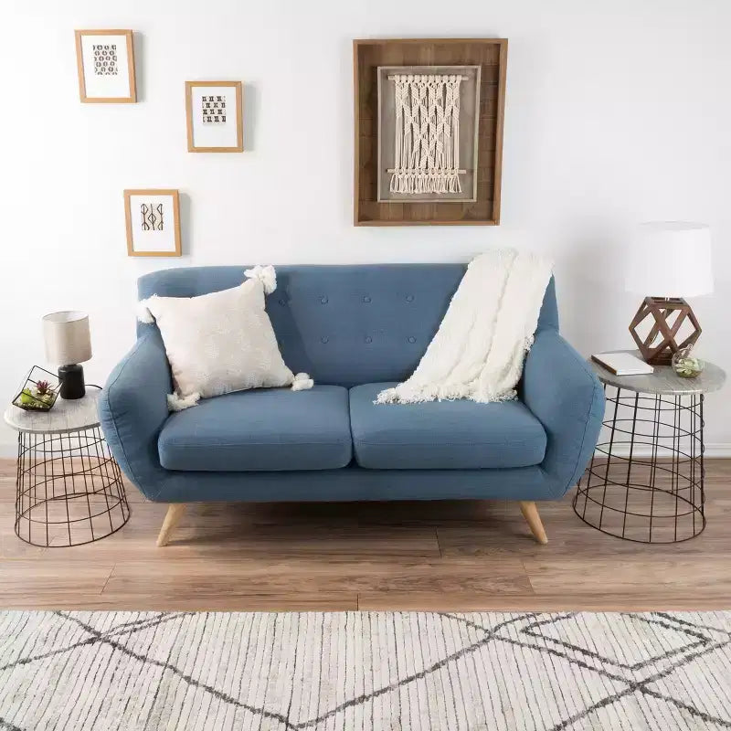 Hasting Home Set of 2 Nesting Tables with Storage - End Tables with Removable Wood Tops and Metal Basket Frame