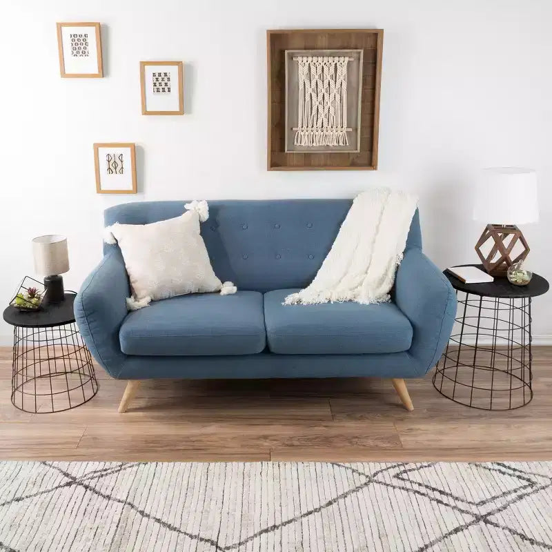 Hasting Home Set of 2 Nesting Tables with Storage - End Tables with Removable Wood Tops and Metal Basket Frame
