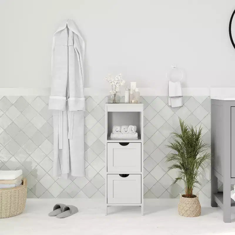 Merrick Lane 2 Drawer Bathroom Storage Cabinet Organizer with Open Display Shelf