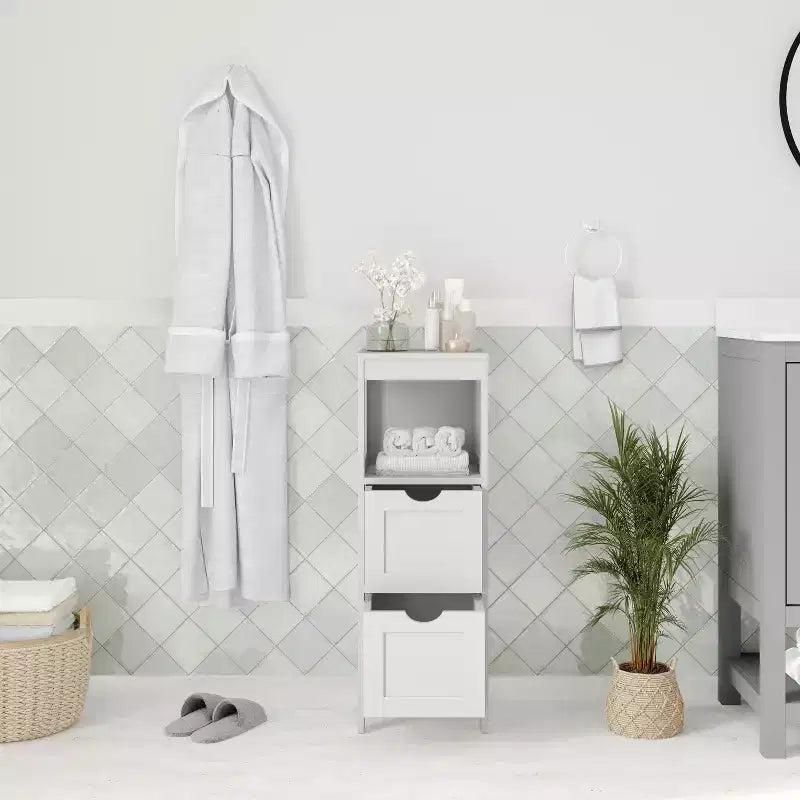 Merrick Lane 2 Drawer Bathroom Storage Cabinet Organizer with Open Display Shelf