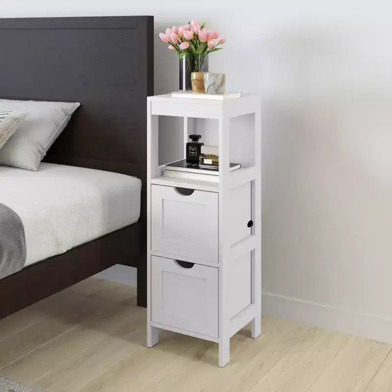Merrick Lane 2 Drawer Bathroom Storage Cabinet Organizer with Open Display Shelf