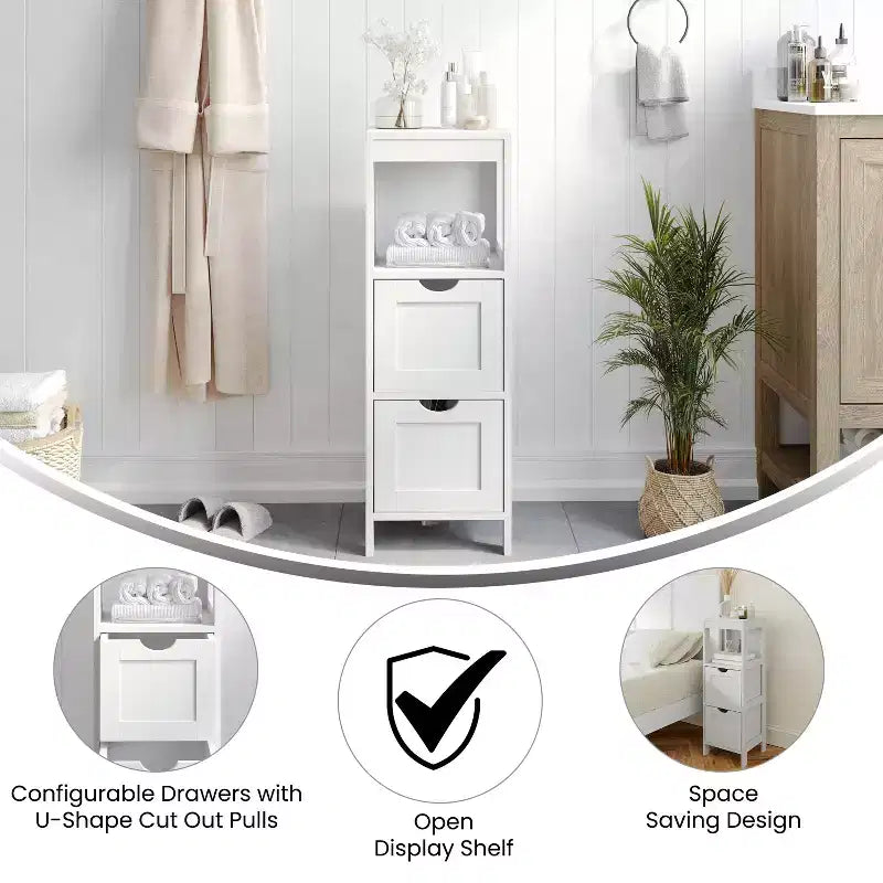Merrick Lane 2 Drawer Bathroom Storage Cabinet Organizer with Open Display Shelf
