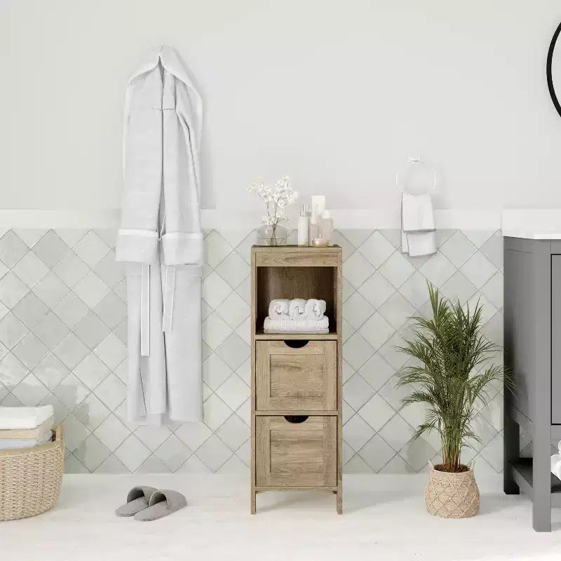 Merrick Lane 2 Drawer Bathroom Storage Cabinet Organizer with Open Display Shelf