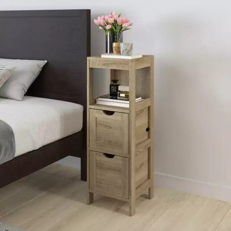 Merrick Lane 2 Drawer Bathroom Storage Cabinet Organizer with Open Display Shelf