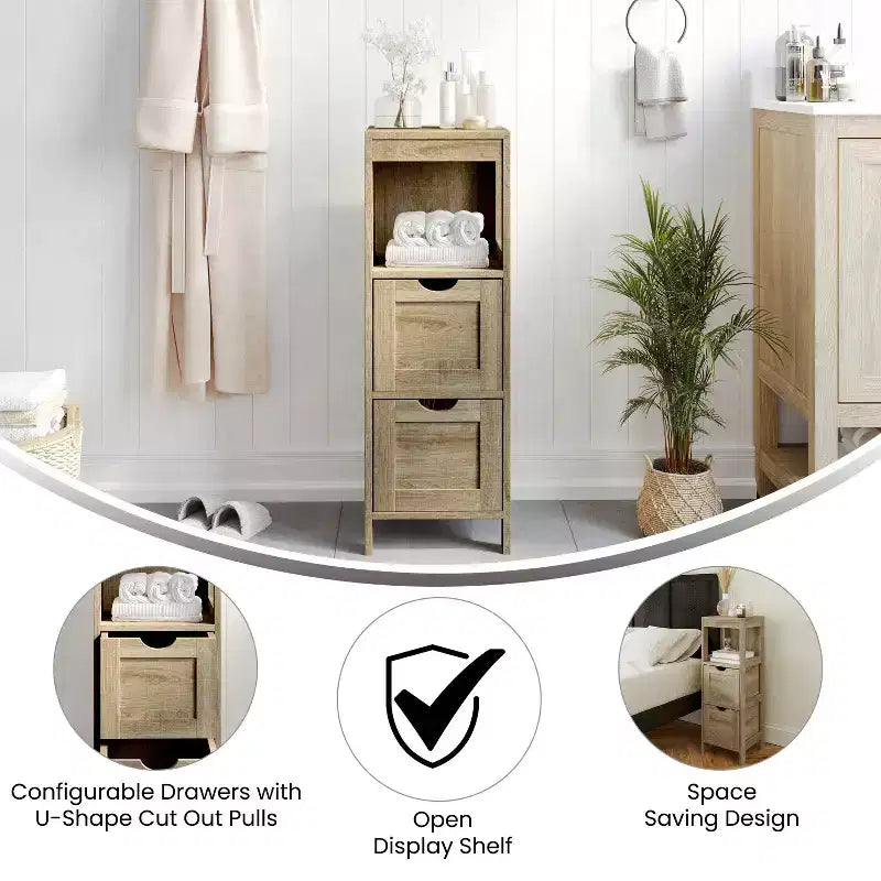 Merrick Lane 2 Drawer Bathroom Storage Cabinet Organizer with Open Display Shelf