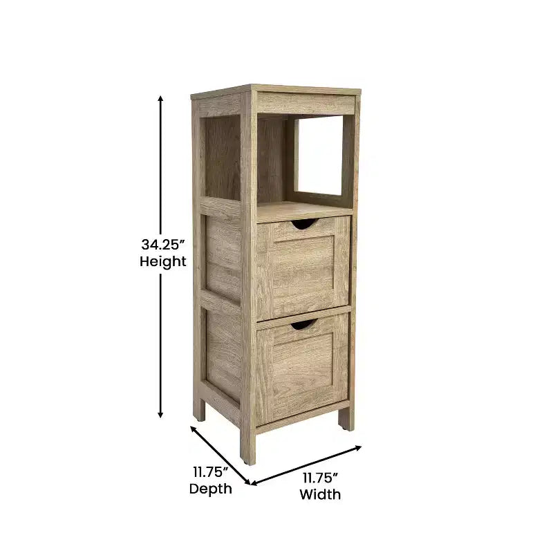 Merrick Lane 2 Drawer Bathroom Storage Cabinet Organizer with Open Display Shelf