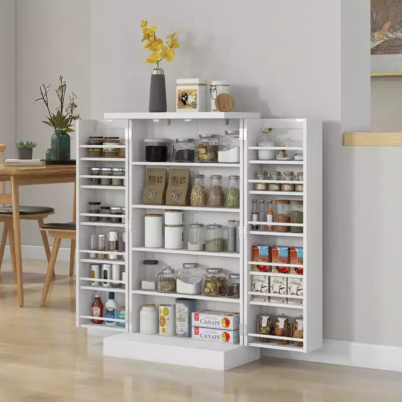 HOMCOM 41 Kitchen Pantry Storage Cabinet, Freestanding Kitchen Cabinet with Double Doors, 5-Tier Shelf, 12 Spice Racks and Adjustable Shelves
