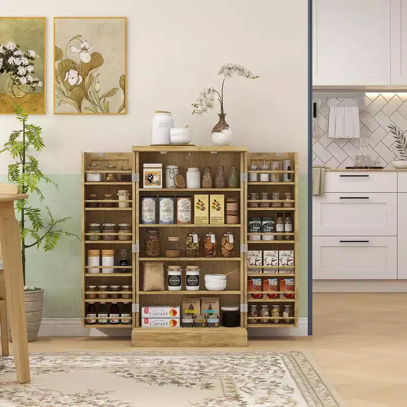HOMCOM 41 Kitchen Pantry Storage Cabinet, Freestanding Kitchen Cabinet with Double Doors, 5-Tier Shelf, 12 Spice Racks and Adjustable Shelves