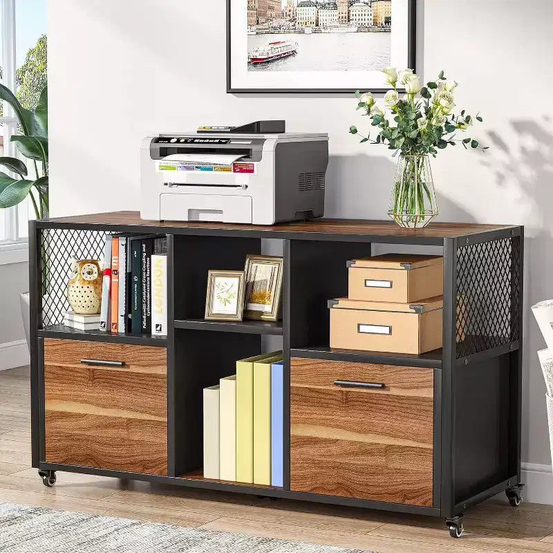 Tribesigns 2 Drawer Wood File Cabinet, Mobile Lateral Filing Cabine with Storage Shelves