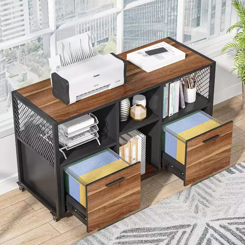 Tribesigns 2 Drawer Wood File Cabinet, Mobile Lateral Filing Cabine with Storage Shelves