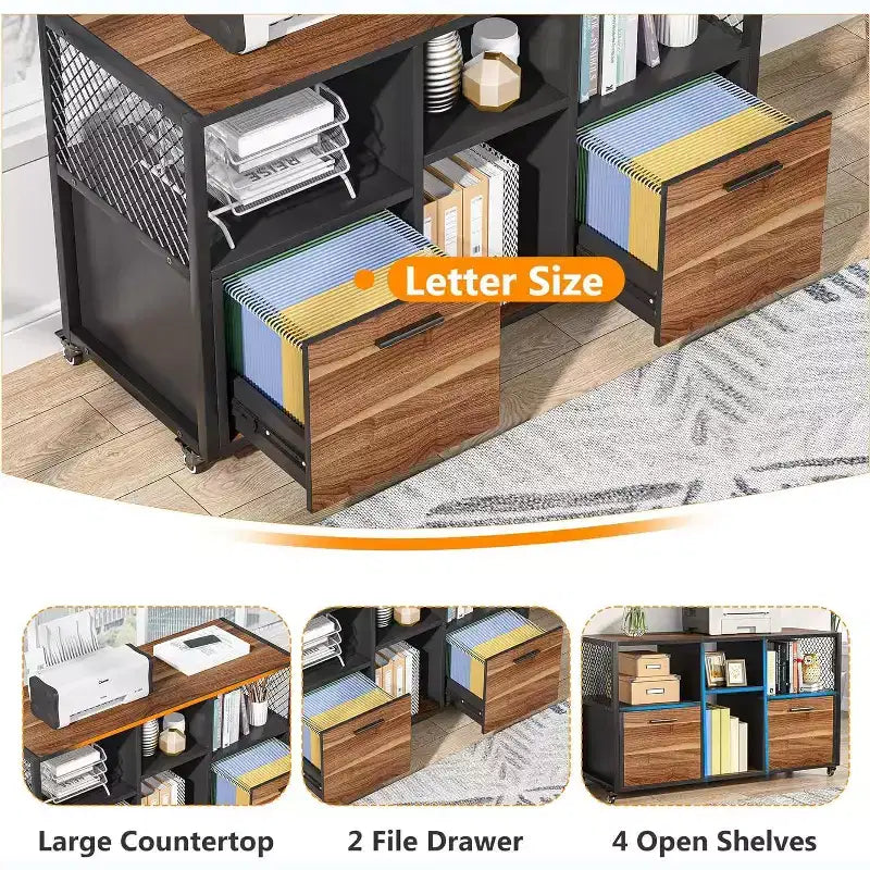 Tribesigns 2 Drawer Wood File Cabinet, Mobile Lateral Filing Cabine with Storage Shelves