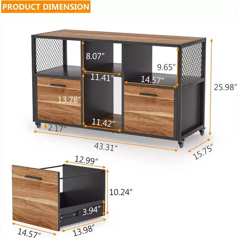 Tribesigns 2 Drawer Wood File Cabinet, Mobile Lateral Filing Cabine with Storage Shelves