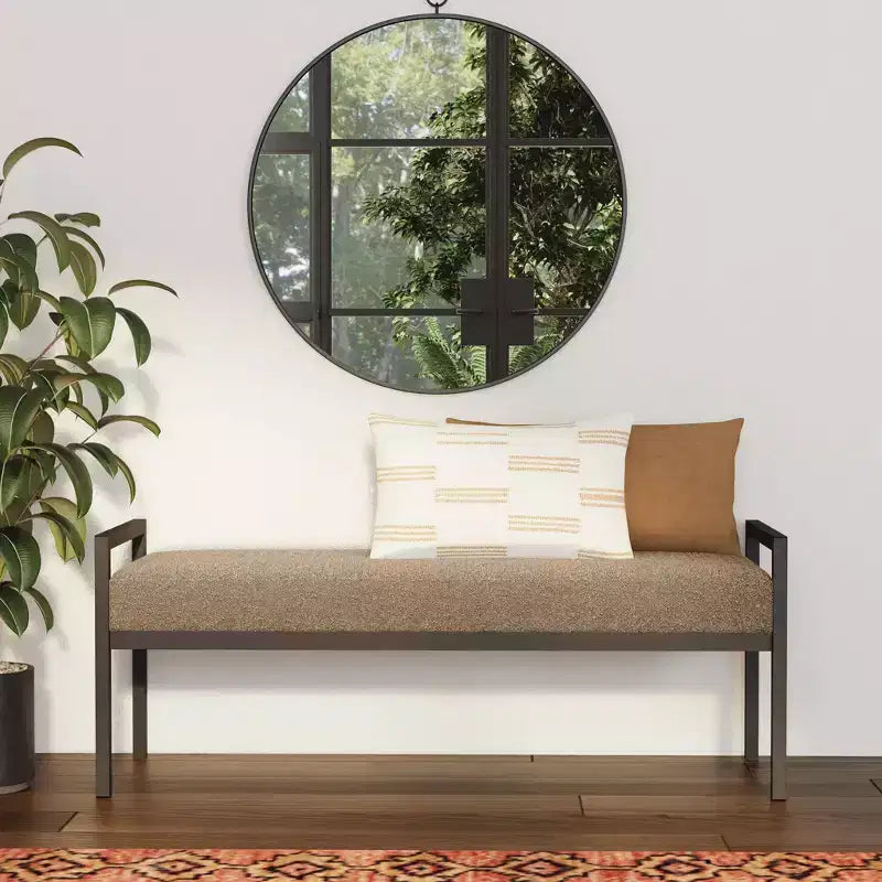 Modern Metal Faux Shearling Bench - HomePop