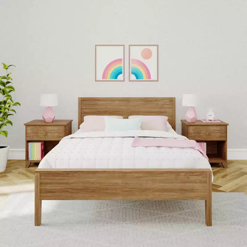 Max & Lily Full Size Bed Frame with Headboard, Solid Wood Platform Bed for Kids