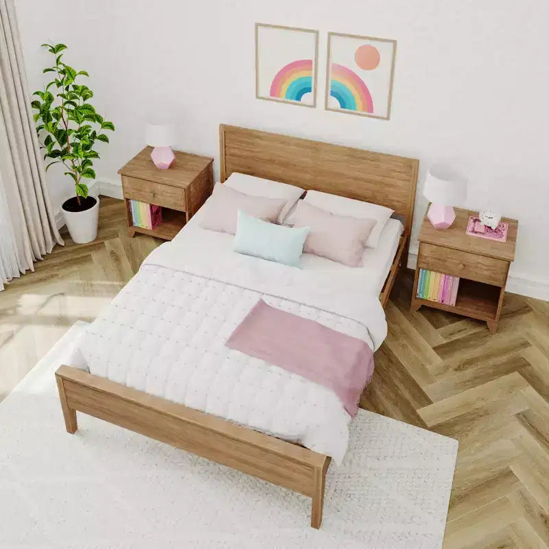 Max & Lily Full Size Bed Frame with Headboard, Solid Wood Platform Bed for Kids