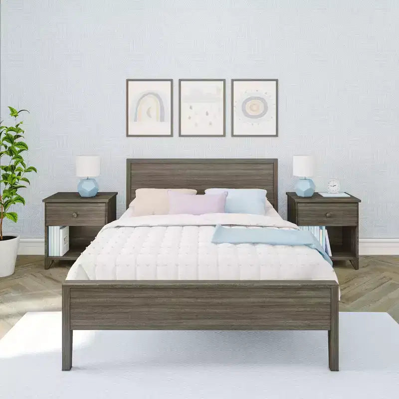 Max & Lily Full Size Bed Frame with Headboard, Solid Wood Platform Bed for Kids