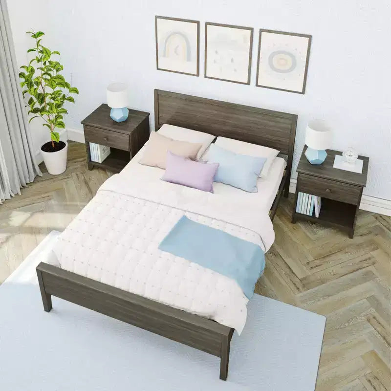 Max & Lily Full Size Bed Frame with Headboard, Solid Wood Platform Bed for Kids