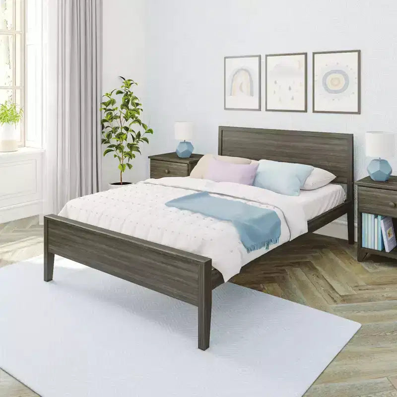 Max & Lily Full Size Bed Frame with Headboard, Solid Wood Platform Bed for Kids