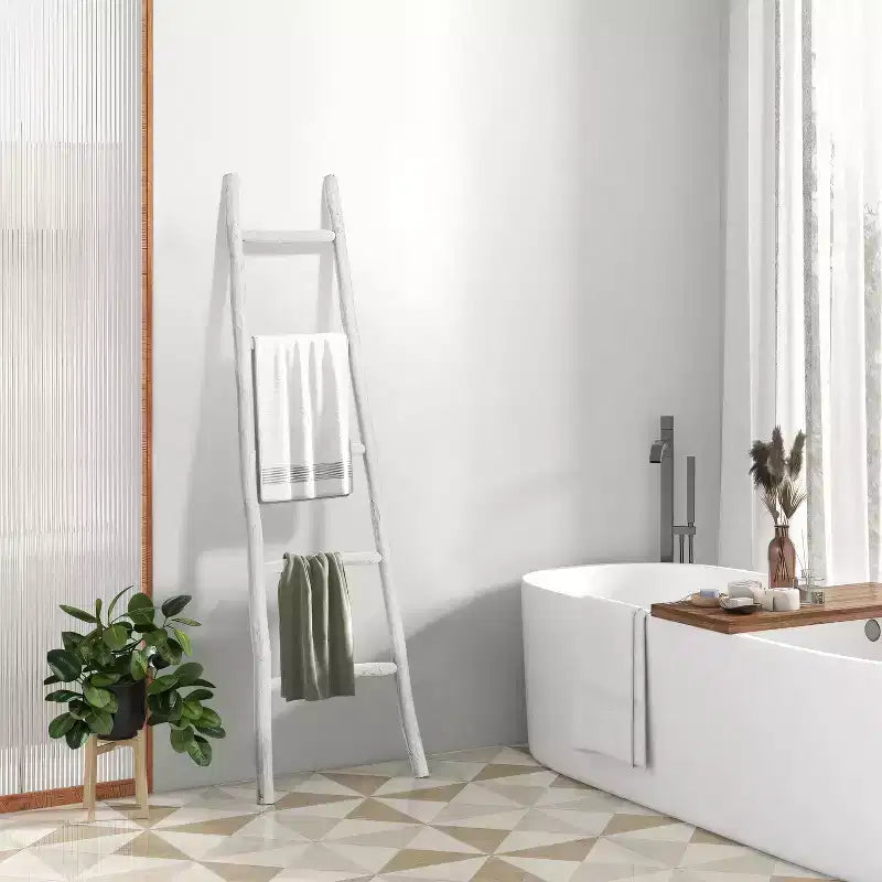 Échelle à couvertures blanche en bois massif à 5 barreaux