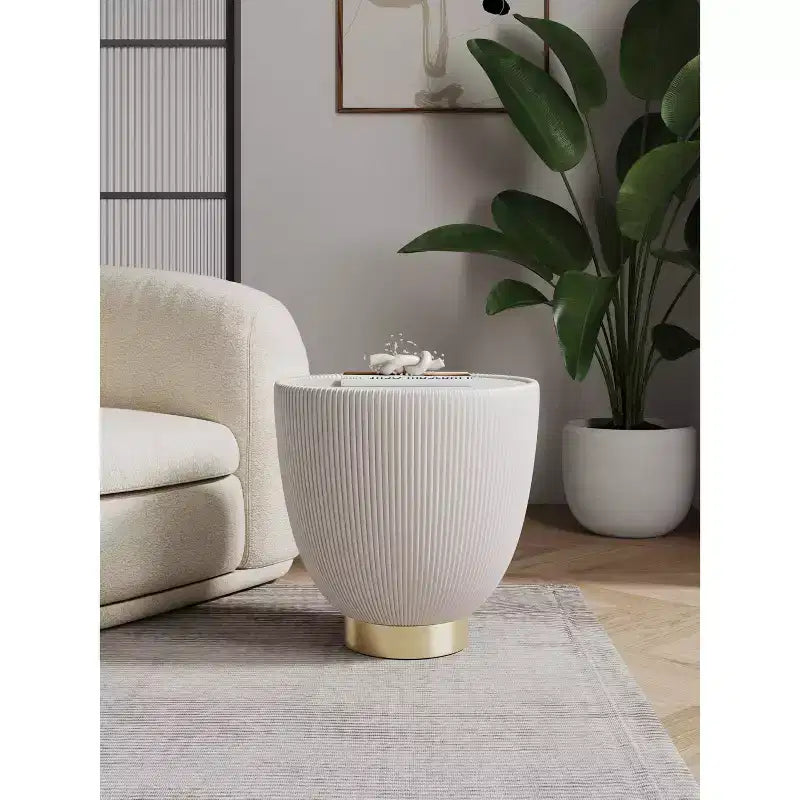 Manhattan Comfort Anderson Modern Leatherette Upholstered End Table with Ceramic Faux Marble Tabletop