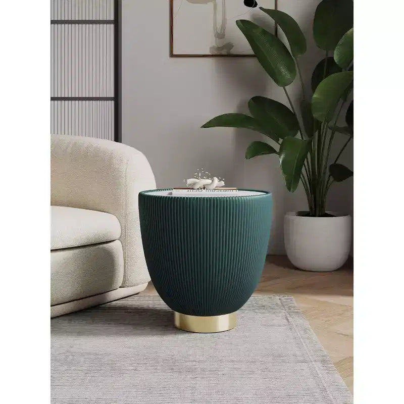 Manhattan Comfort Anderson Modern Leatherette Upholstered End Table with Ceramic Faux Marble Tabletop