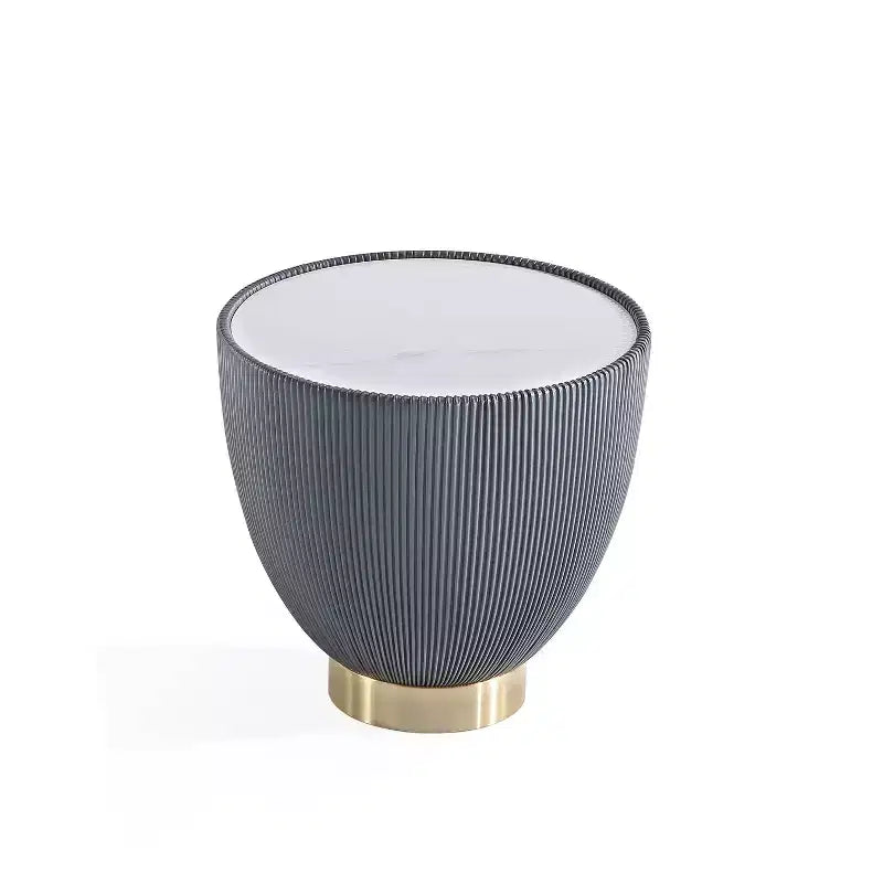 Manhattan Comfort Anderson Modern Leatherette Upholstered End Table with Ceramic Faux Marble Tabletop