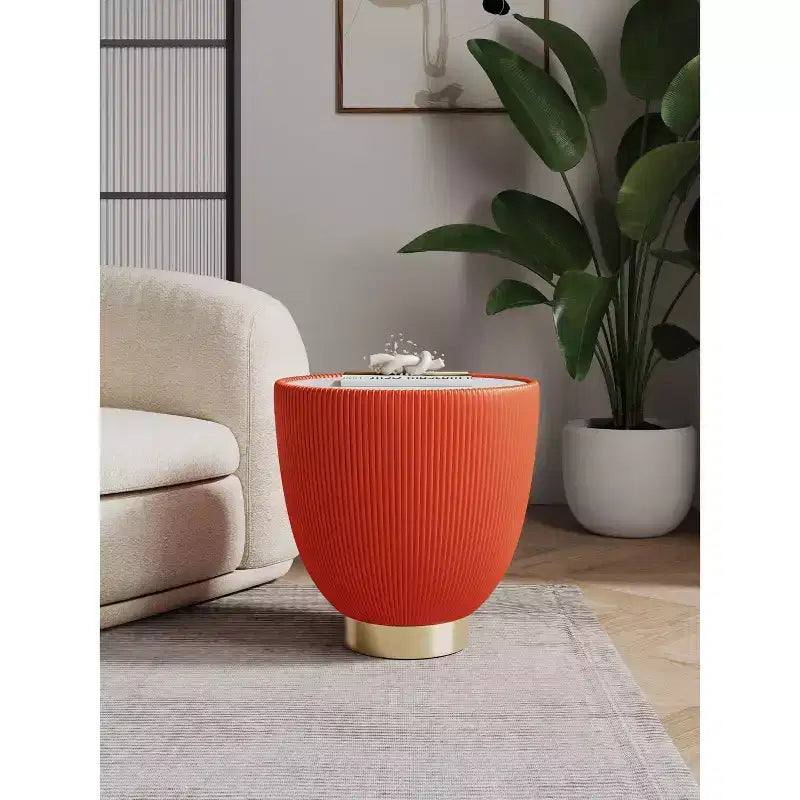 Manhattan Comfort Anderson Modern Leatherette Upholstered End Table with Ceramic Faux Marble Tabletop