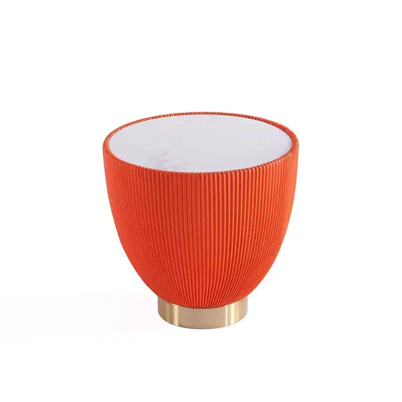 Manhattan Comfort Anderson Modern Leatherette Upholstered End Table with Ceramic Faux Marble Tabletop