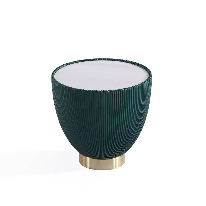 Manhattan Comfort Anderson Modern Leatherette Upholstered End Table with Ceramic Faux Marble Tabletop