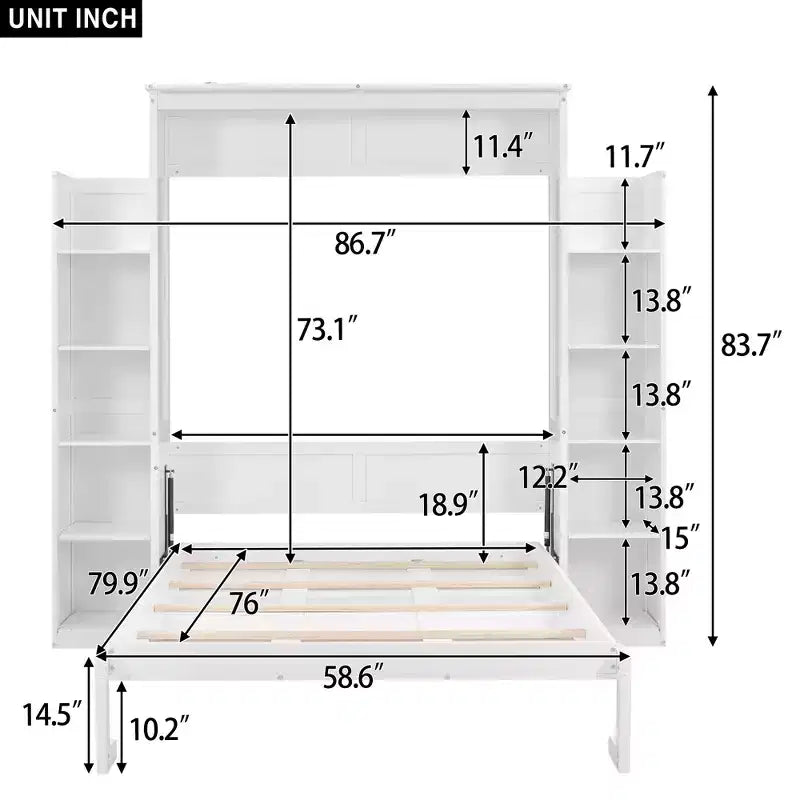 Full/Queen Size Murphy Bed/Wall Bed with Shelves and LED Lights 4A - ModernLuxe