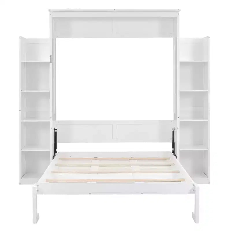Full/Queen Size Murphy Bed/Wall Bed with Shelves and LED Lights 4A - ModernLuxe