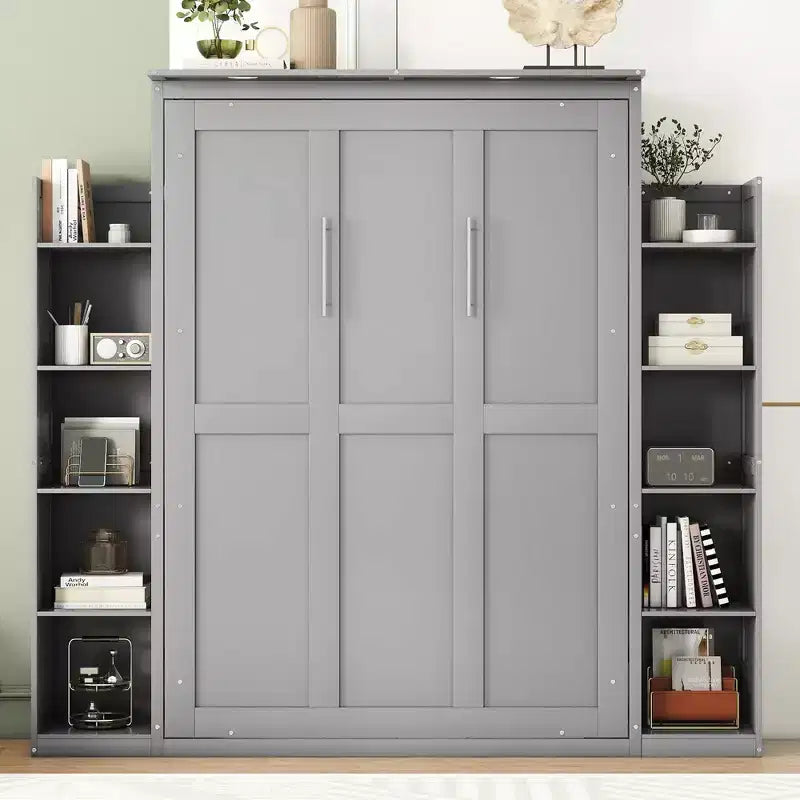 Full/Queen Size Murphy Bed/Wall Bed with Shelves and LED Lights 4A - ModernLuxe