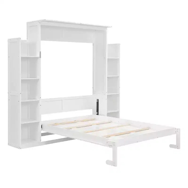 Full/Queen Size Murphy Bed/Wall Bed with Shelves and LED Lights 4A - ModernLuxe