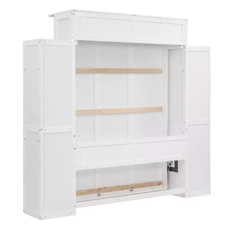 Full/Queen Size Murphy Bed/Wall Bed with Shelves and LED Lights 4A - ModernLuxe