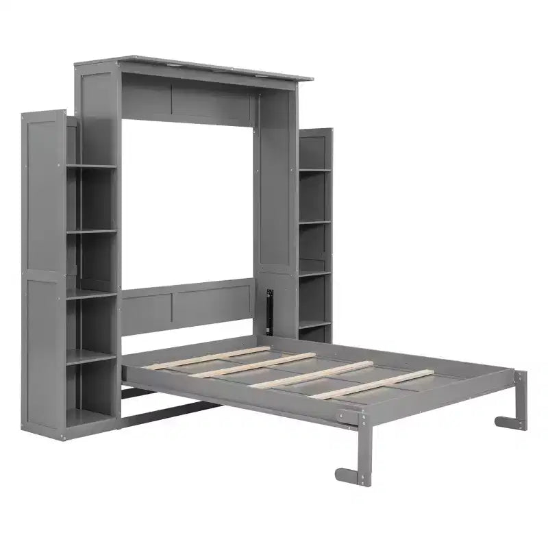 Full/Queen Size Murphy Bed/Wall Bed with Shelves and LED Lights 4A - ModernLuxe