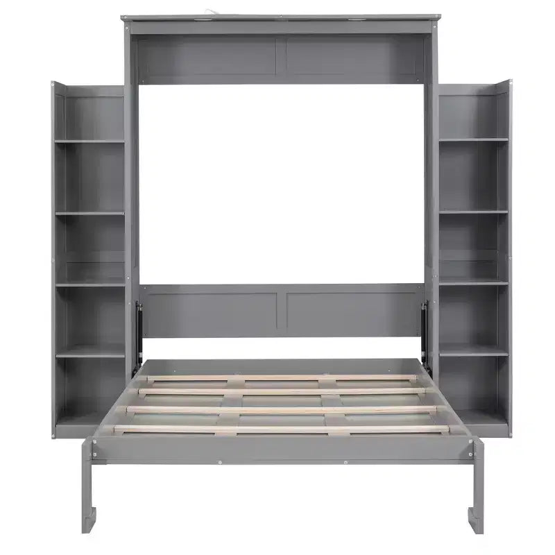 Full/Queen Size Murphy Bed/Wall Bed with Shelves and LED Lights 4A - ModernLuxe