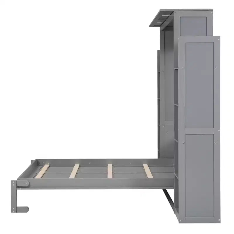 Full/Queen Size Murphy Bed/Wall Bed with Shelves and LED Lights 4A - ModernLuxe