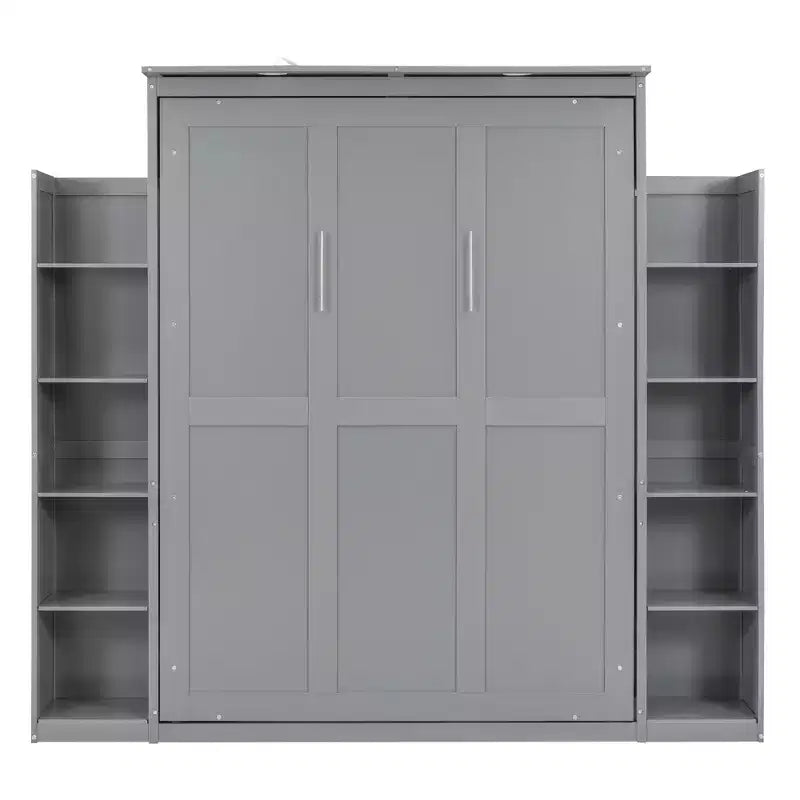Full/Queen Size Murphy Bed/Wall Bed with Shelves and LED Lights 4A - ModernLuxe