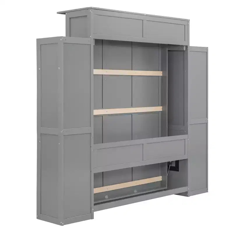 Full/Queen Size Murphy Bed/Wall Bed with Shelves and LED Lights 4A - ModernLuxe